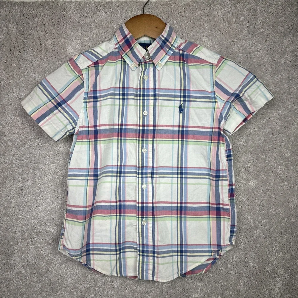Ralph Lauren Shirt Boys Size 5 Multicolor Plaid Short Sleeve‎ Button Down